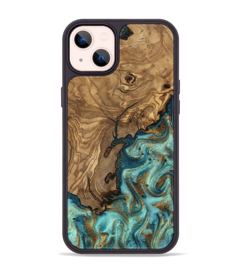 iPhone 14 Plus Wood Phone Case - Erik (Teal & Gold, 818663)