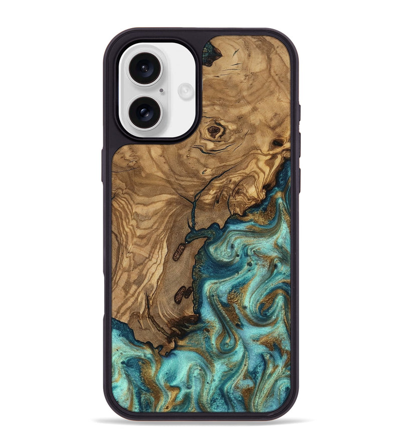 iPhone 16 Plus Wood Phone Case - Erik (Teal & Gold, 818663)