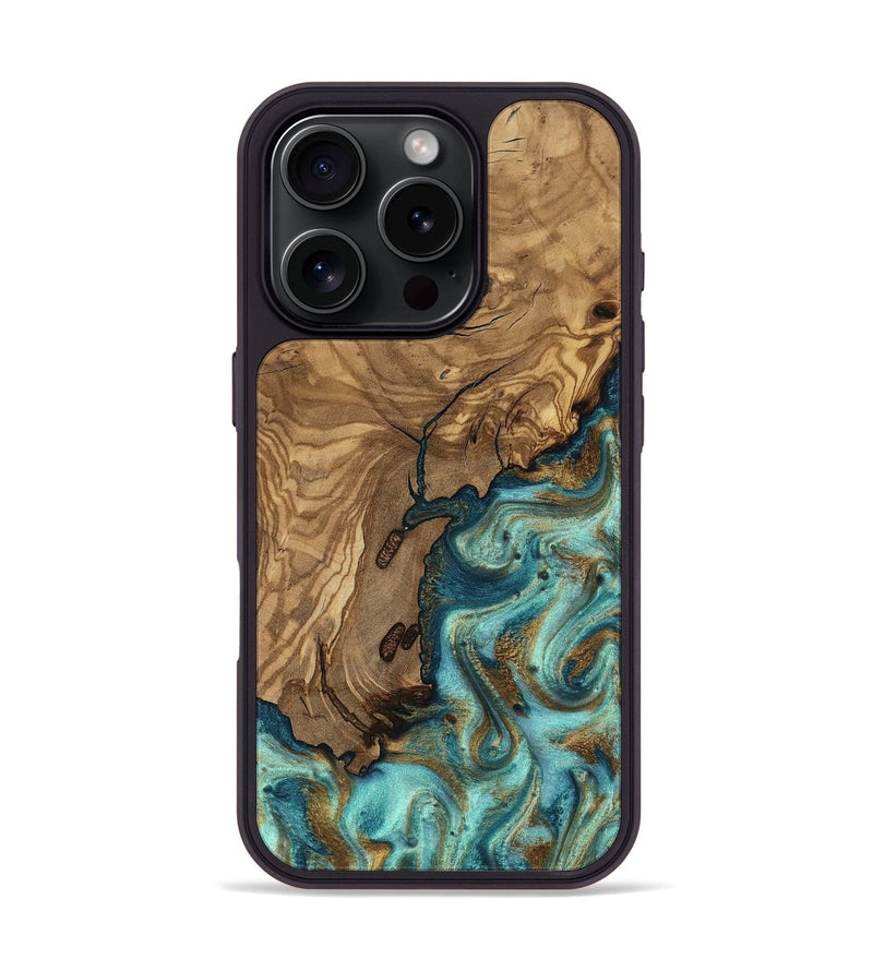 iPhone 16 Pro Wood Phone Case - Erik (Teal & Gold, 818663)