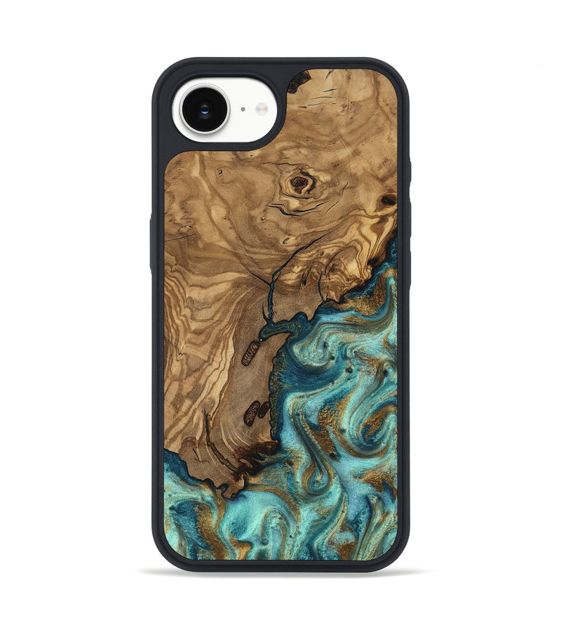 iPhone 16e Wood Phone Case - Erik (Teal & Gold, 818663)