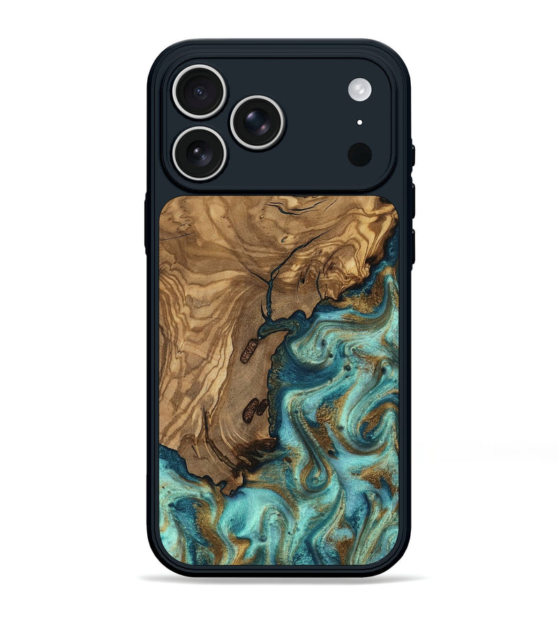 iPhone 17 Pro Max Wood Phone Case - Erik (Teal & Gold, 818663)