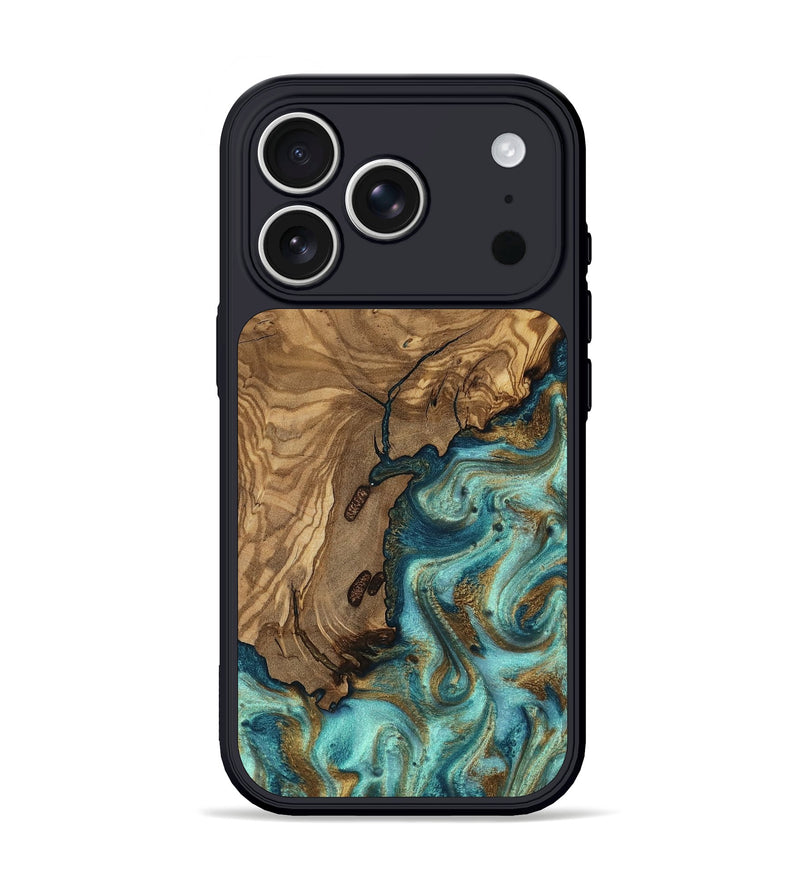 iPhone 17 Pro Wood Phone Case - Erik (Teal & Gold, 818663)