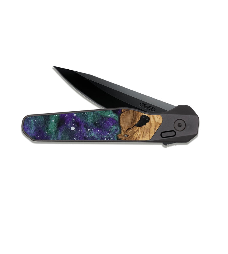 EDC Dark Slate Wood Pocket Knife - Lorene (Ancient Olive, 818707)