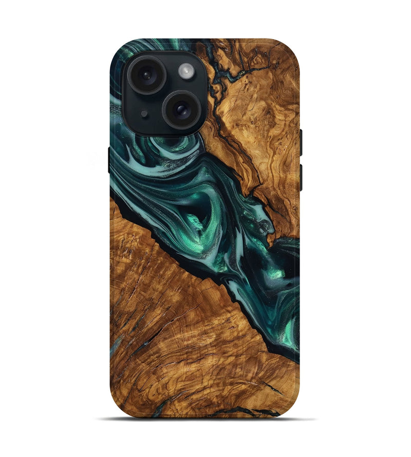 iPhone 15 Wood Live Edge Phone Case - Kala (Ancient Olive, 818756)