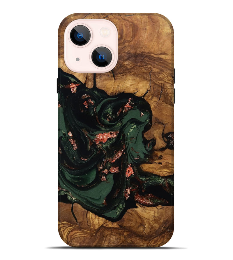 iPhone 14 Plus Wood Live Edge Phone Case - Cora (Ancient Olive, 818760)