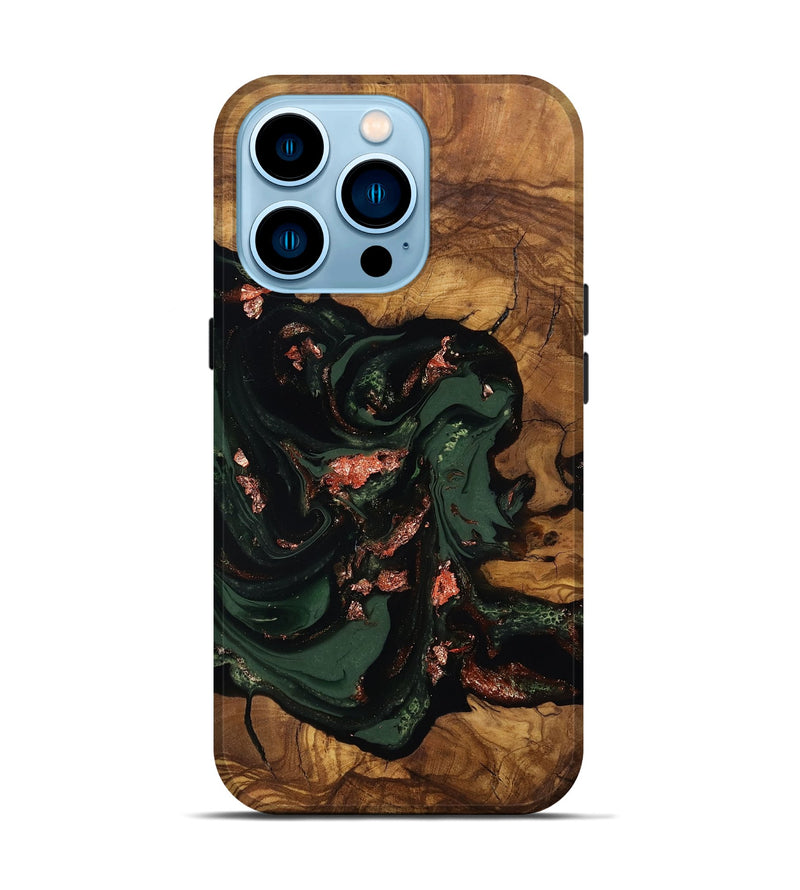 iPhone 14 Pro Wood Live Edge Phone Case - Cora (Ancient Olive, 818760)