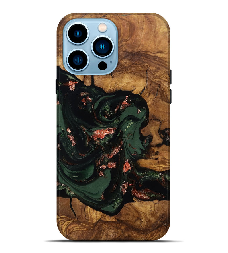 iPhone 14 Pro Max Wood Live Edge Phone Case - Cora (Ancient Olive, 818760)