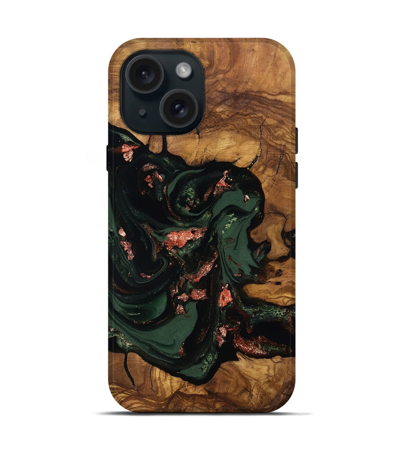 iPhone 15 Wood Live Edge Phone Case - Cora (Ancient Olive, 818760)