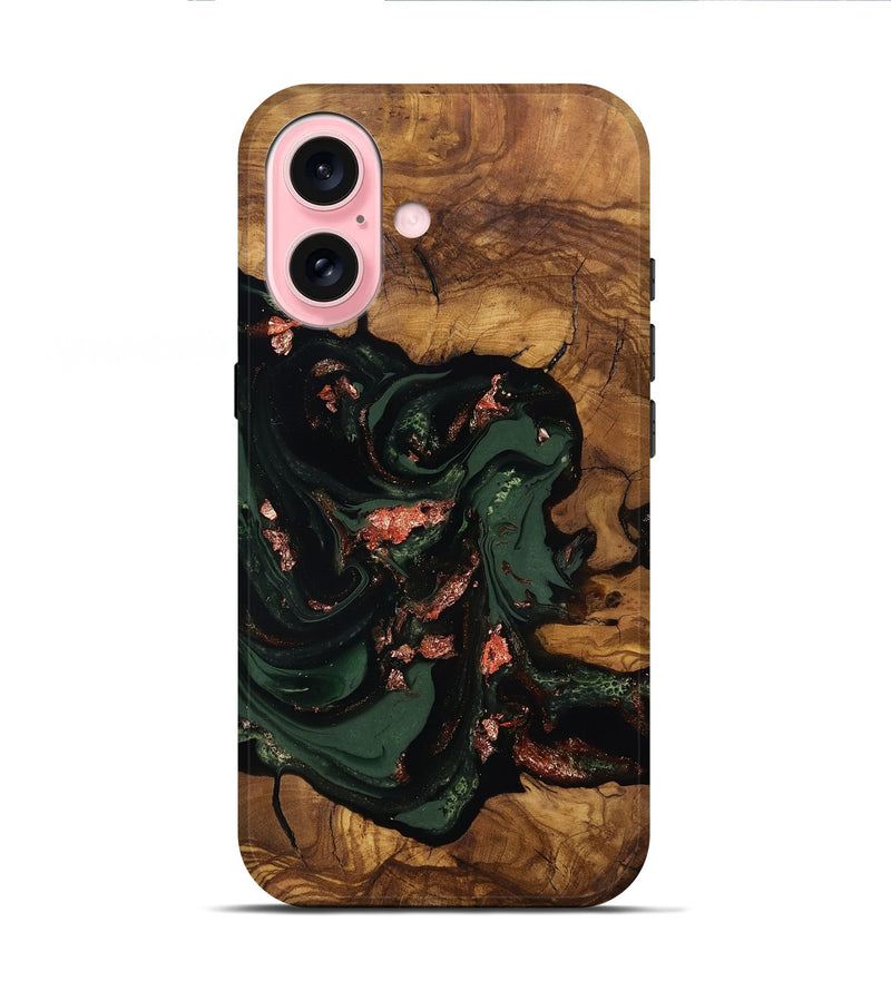 iPhone 16 Wood Live Edge Phone Case - Cora (Ancient Olive, 818760)