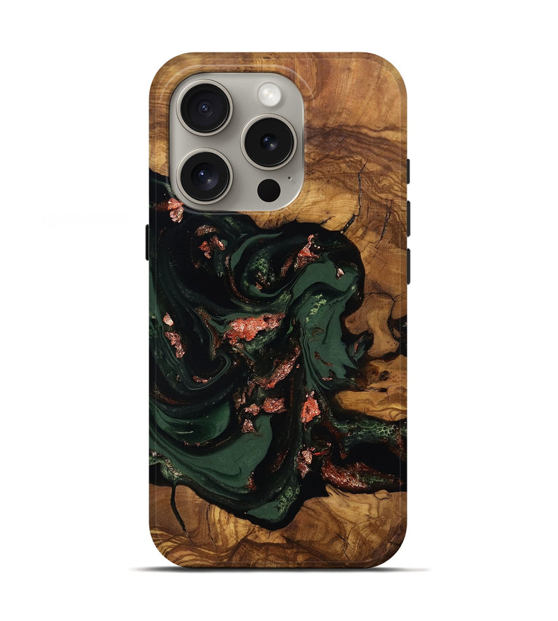 iPhone 16 Pro Wood Live Edge Phone Case - Cora (Ancient Olive, 818760)