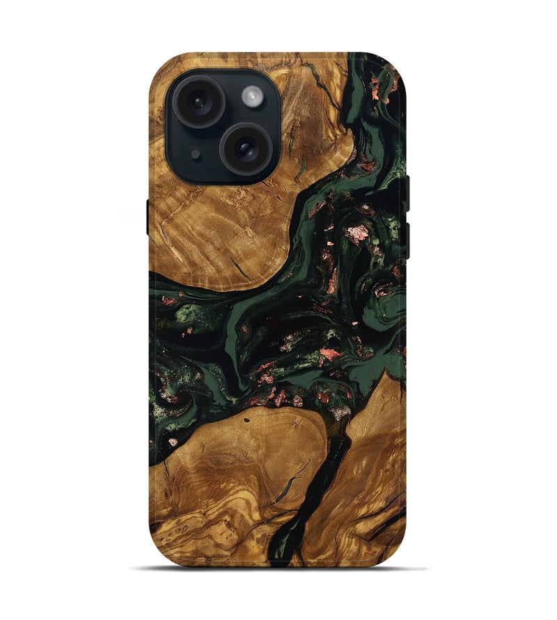iPhone 15 Wood Live Edge Phone Case - Hester (Ancient Olive, 818770)