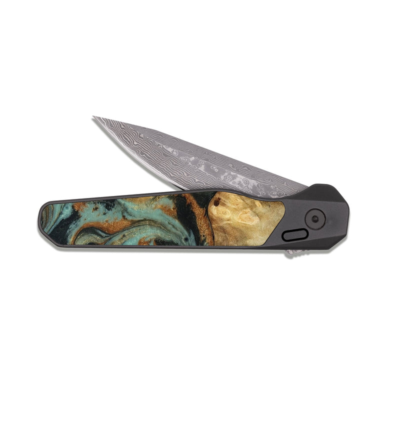 EDC Dark Damascus Wood Pocket Knife - Kenley (Green, 818779)