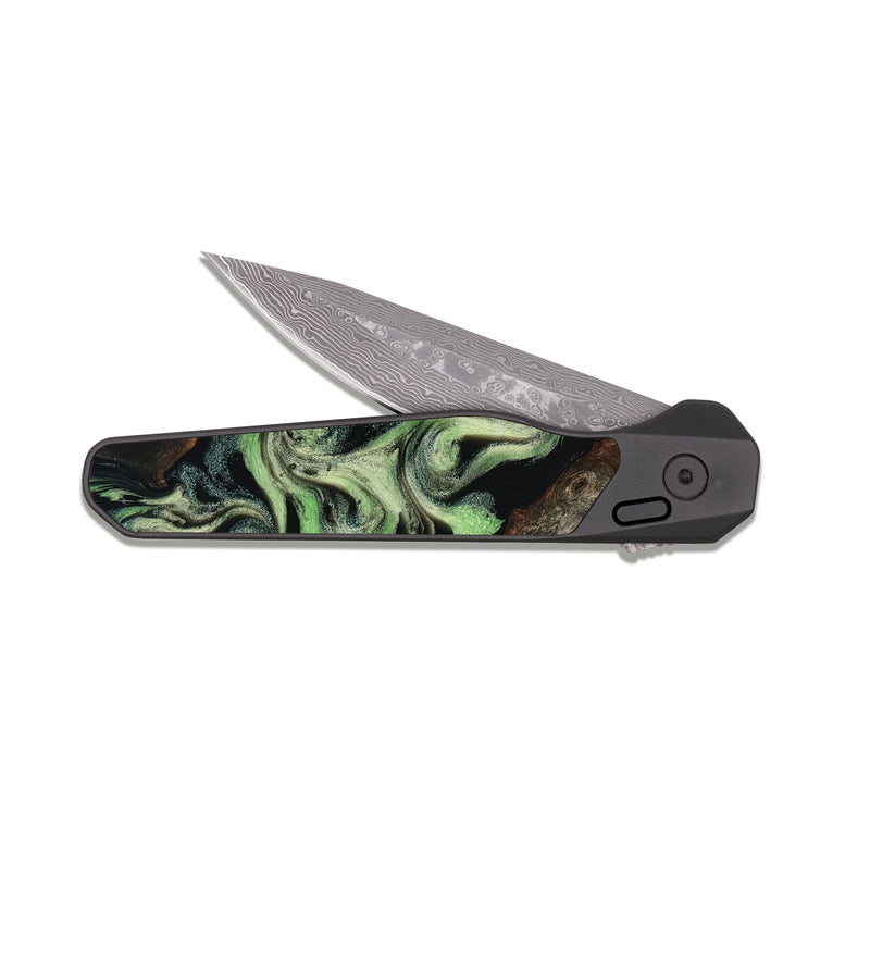 EDC Dark Damascus Wood Pocket Knife - Celina (Green, 818780)