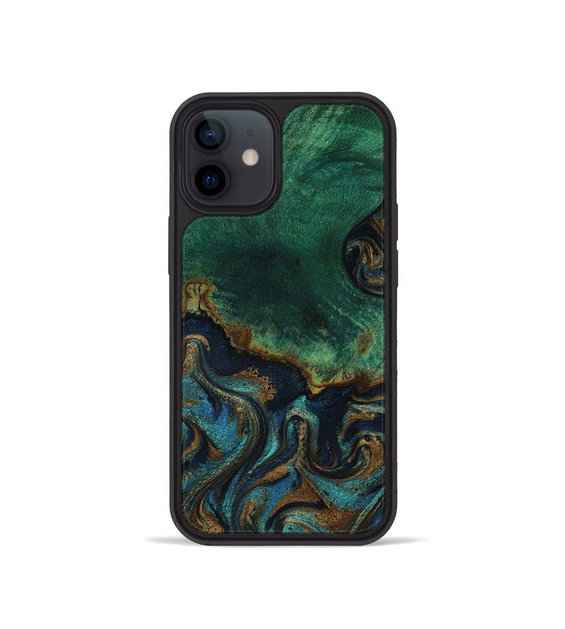 iPhone 12 mini Wood Phone Case - Alannah (Teal & Gold, 818782)