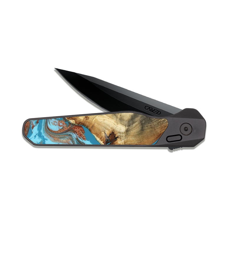 EDC Dark Slate Wood Pocket Knife - Kevin (Teal & Gold, 818783)