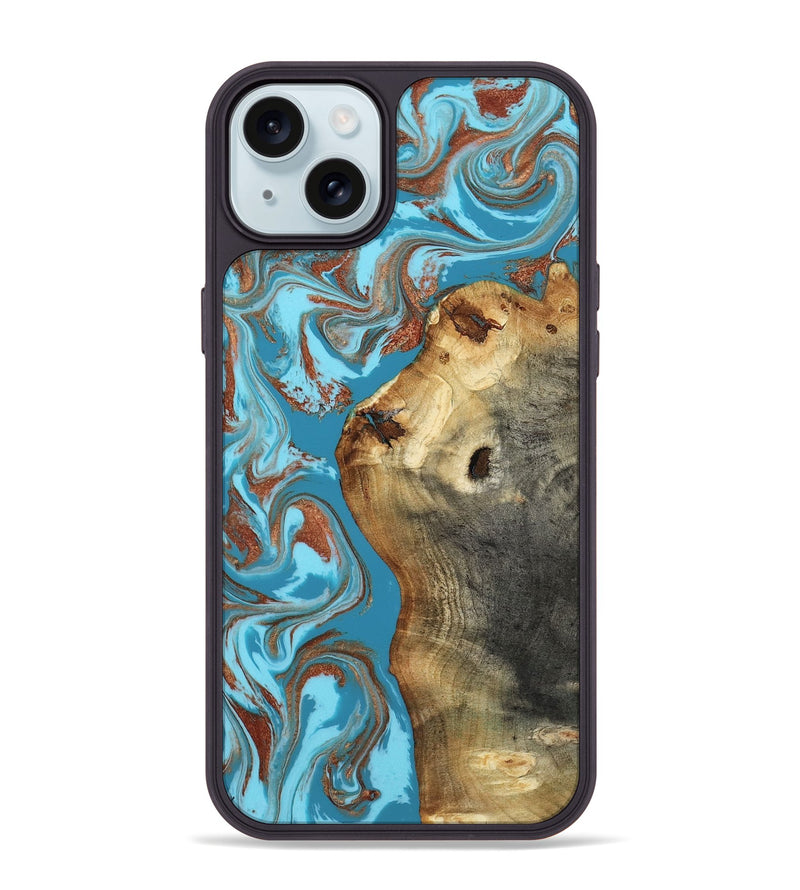 iPhone 15 Plus Wood Phone Case - Kevin (Teal & Gold, 818783)