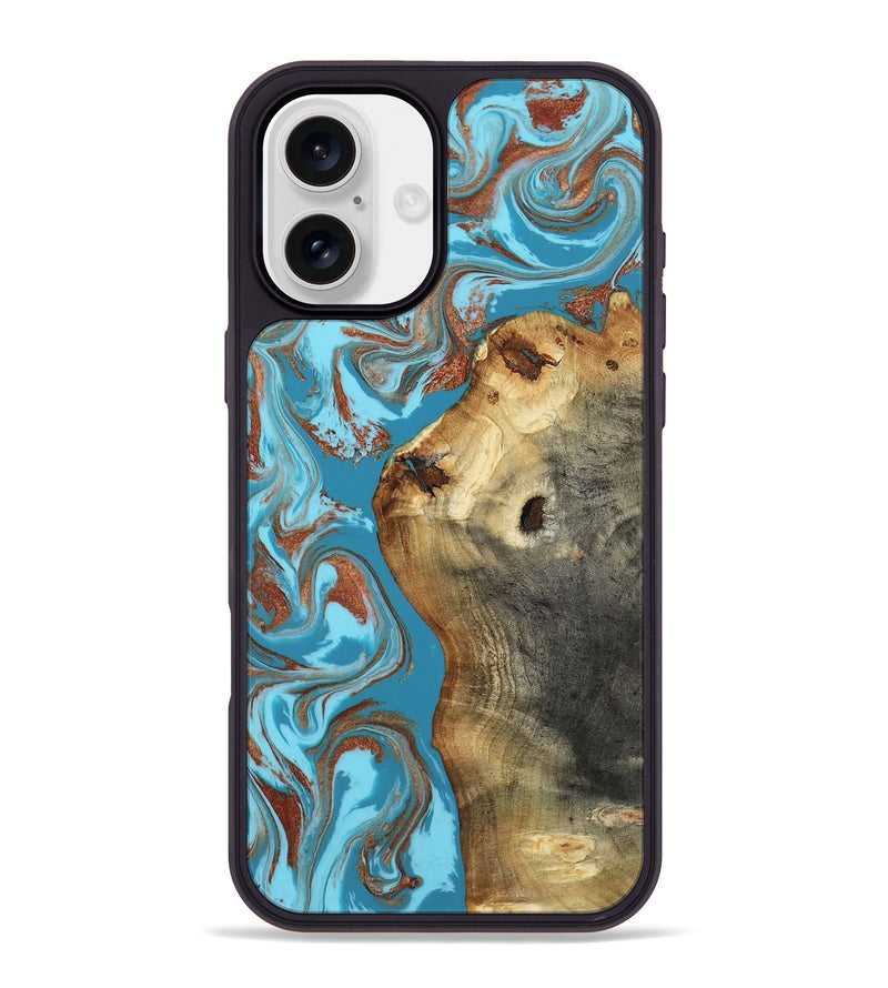 iPhone 16 Plus Wood Phone Case - Kevin (Teal & Gold, 818783)