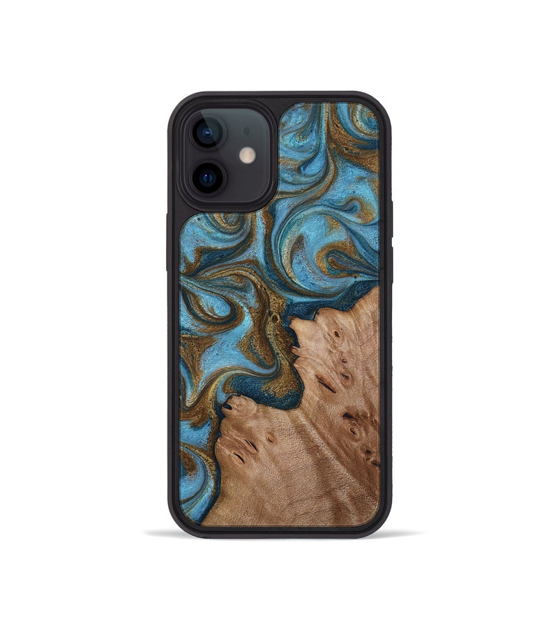 iPhone 12 mini Wood Phone Case - Jace (Teal & Gold, 818784)