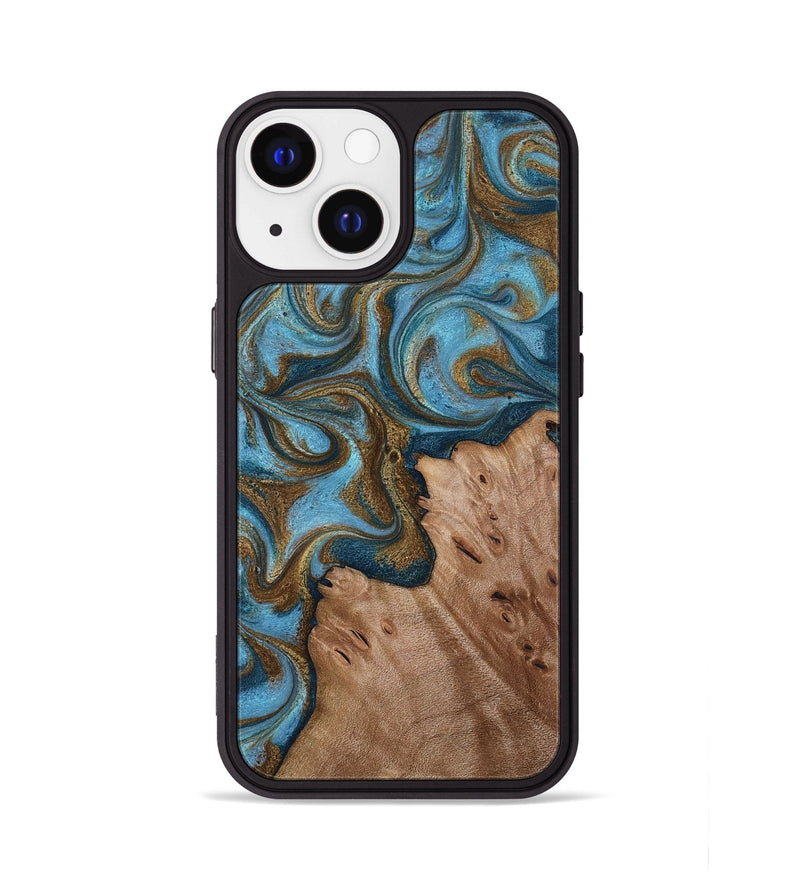 iPhone 13 Wood Phone Case - Jace (Teal & Gold, 818784)