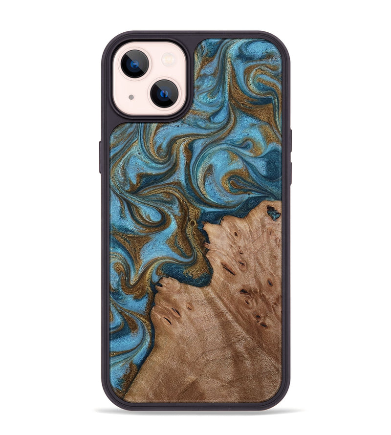 iPhone 14 Plus Wood Phone Case - Jace (Teal & Gold, 818784)