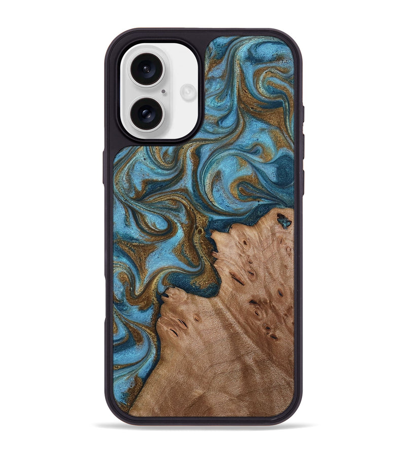 iPhone 16 Plus Wood Phone Case - Jace (Teal & Gold, 818784)