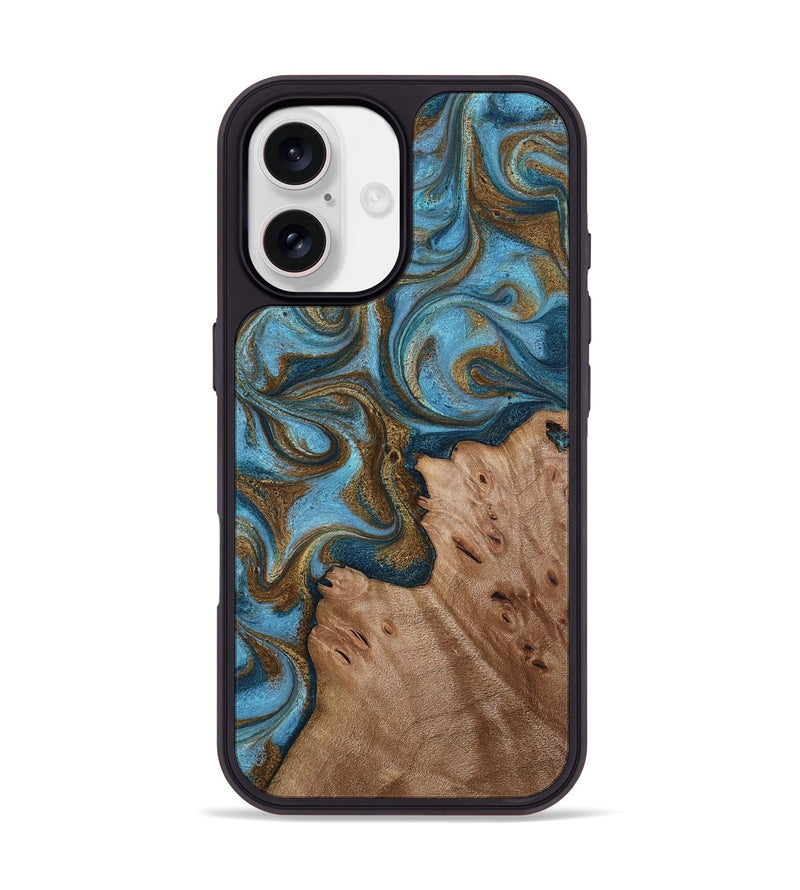 iPhone 17 Wood Phone Case - Jace (Teal & Gold, 818784)