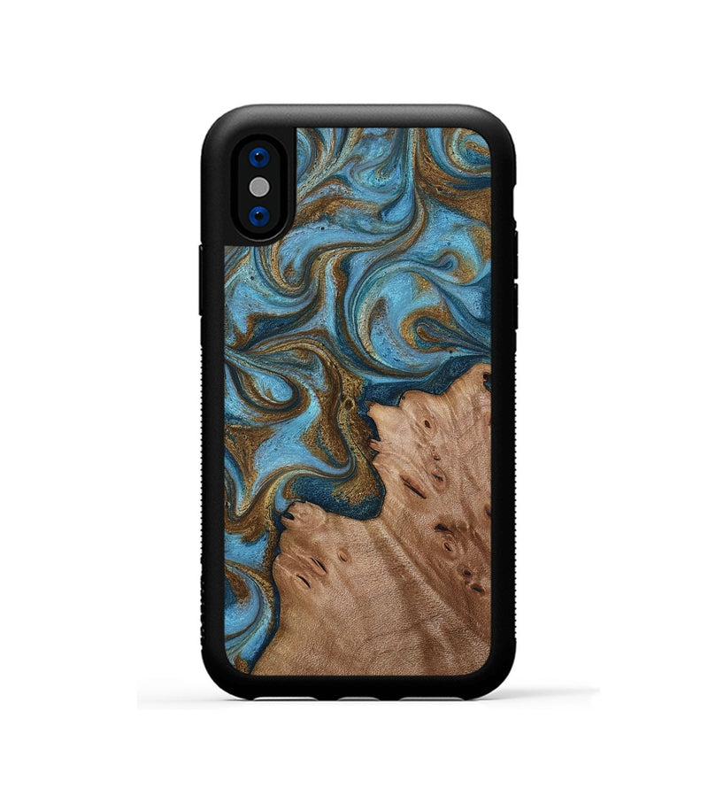 iPhone Xs Wood Phone Case - Jace (Teal & Gold, 818784)