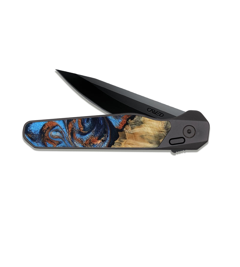 EDC Dark Slate Wood Pocket Knife - Waldo (Teal & Gold, 818785)