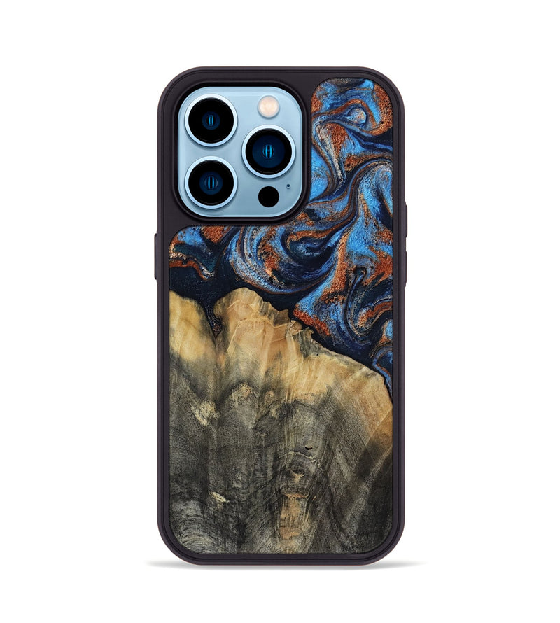 iPhone 14 Pro Wood Phone Case - Waldo (Teal & Gold, 818785)