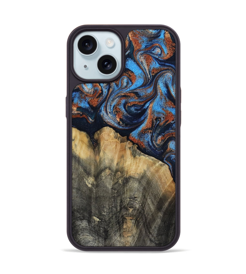 iPhone 15 Wood Phone Case - Waldo (Teal & Gold, 818785)