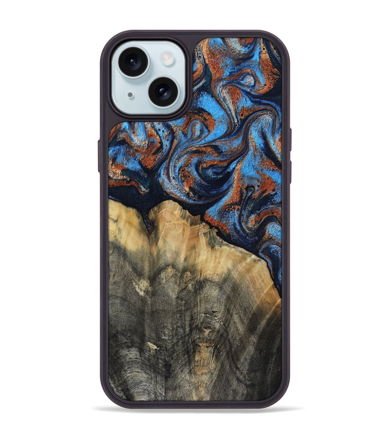 iPhone 15 Plus Wood Phone Case - Waldo (Teal & Gold, 818785)