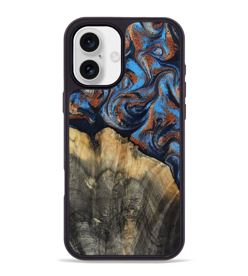 iPhone 16 Plus Wood Phone Case - Waldo (Teal & Gold, 818785)