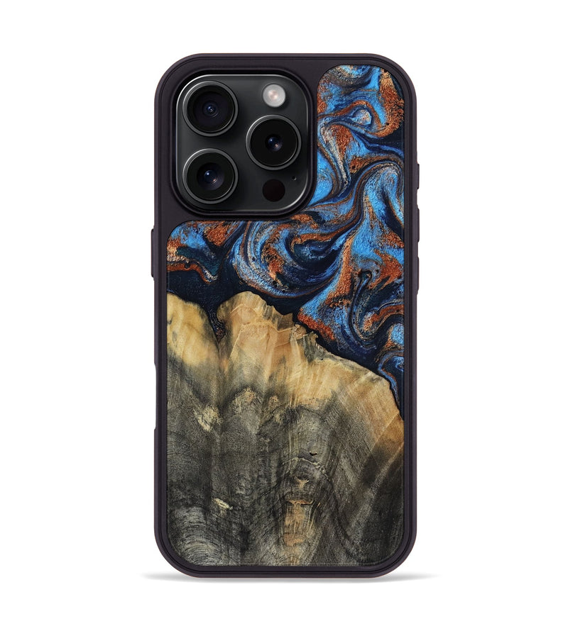 iPhone 16 Pro Wood Phone Case - Waldo (Teal & Gold, 818785)