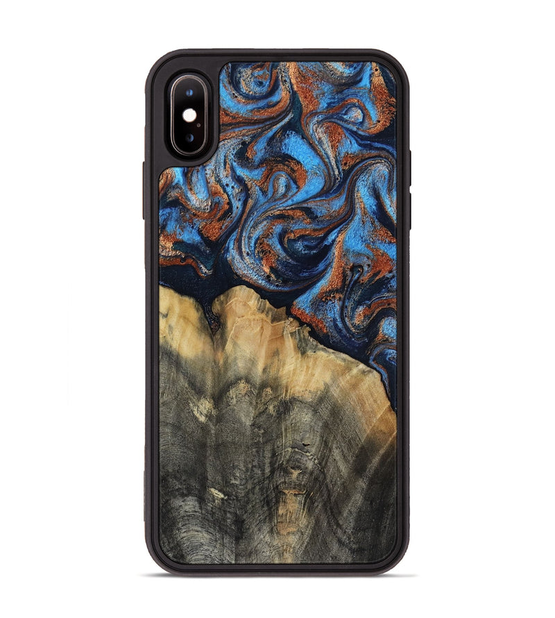 iPhone Xs Max Wood Phone Case - Waldo (Teal & Gold, 818785)