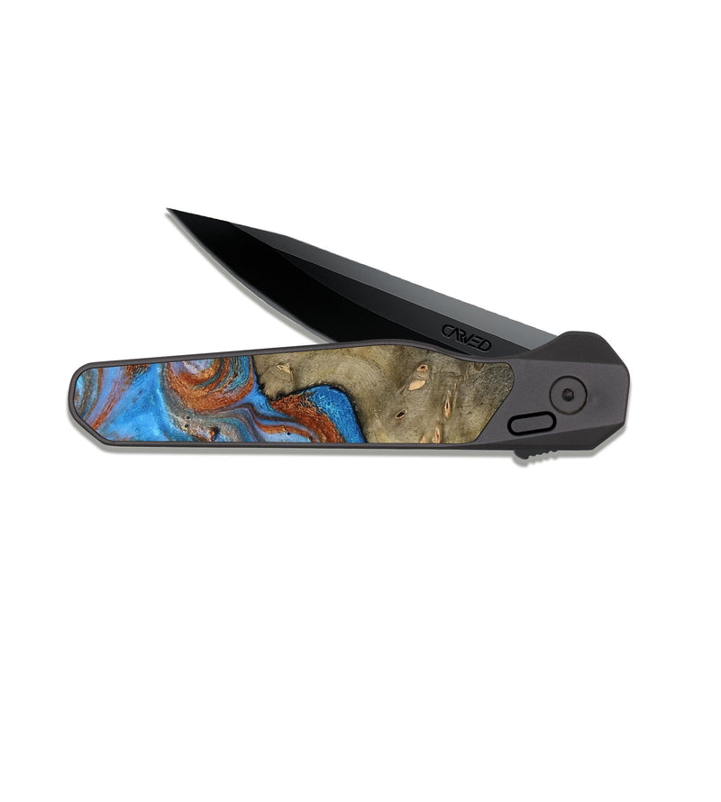 EDC Dark Slate Wood Pocket Knife - Carl (Teal & Gold, 818786)