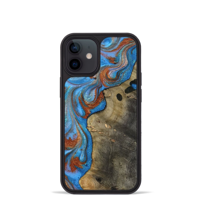 iPhone 12 mini Wood Phone Case - Carl (Teal & Gold, 818786)