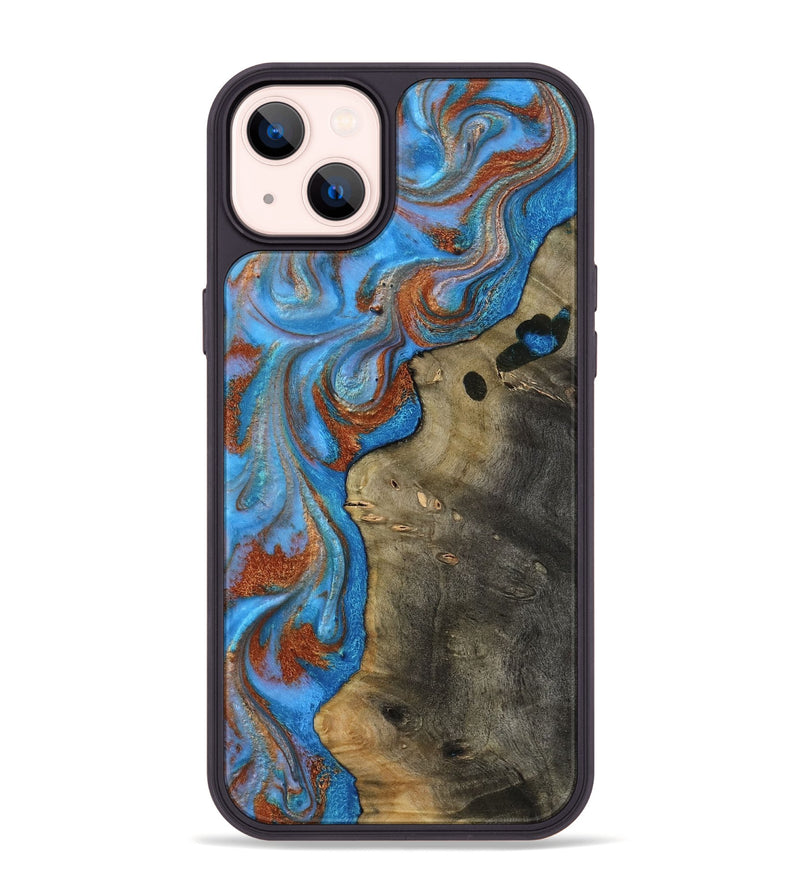 iPhone 14 Plus Wood Phone Case - Carl (Teal & Gold, 818786)