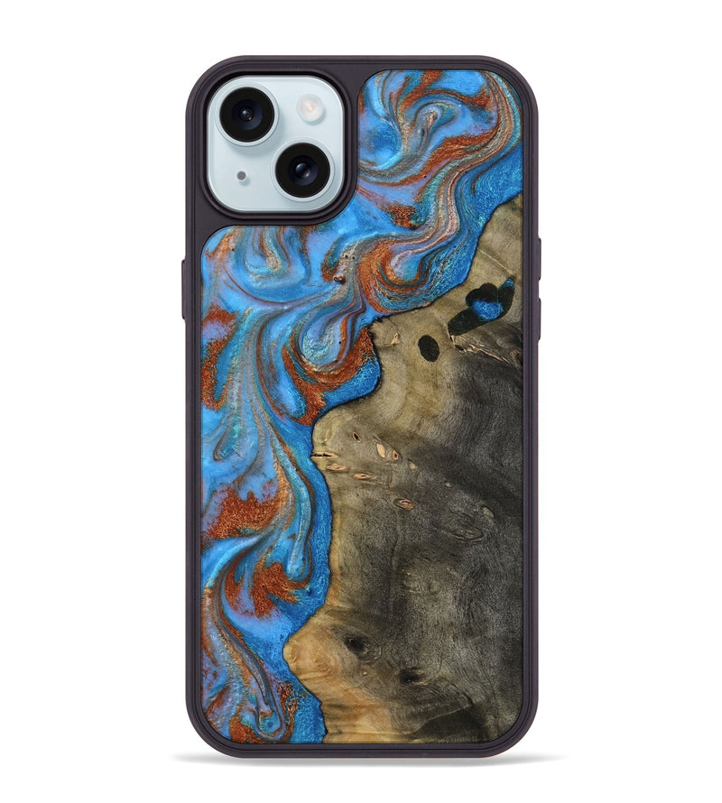 iPhone 15 Plus Wood Phone Case - Carl (Teal & Gold, 818786)