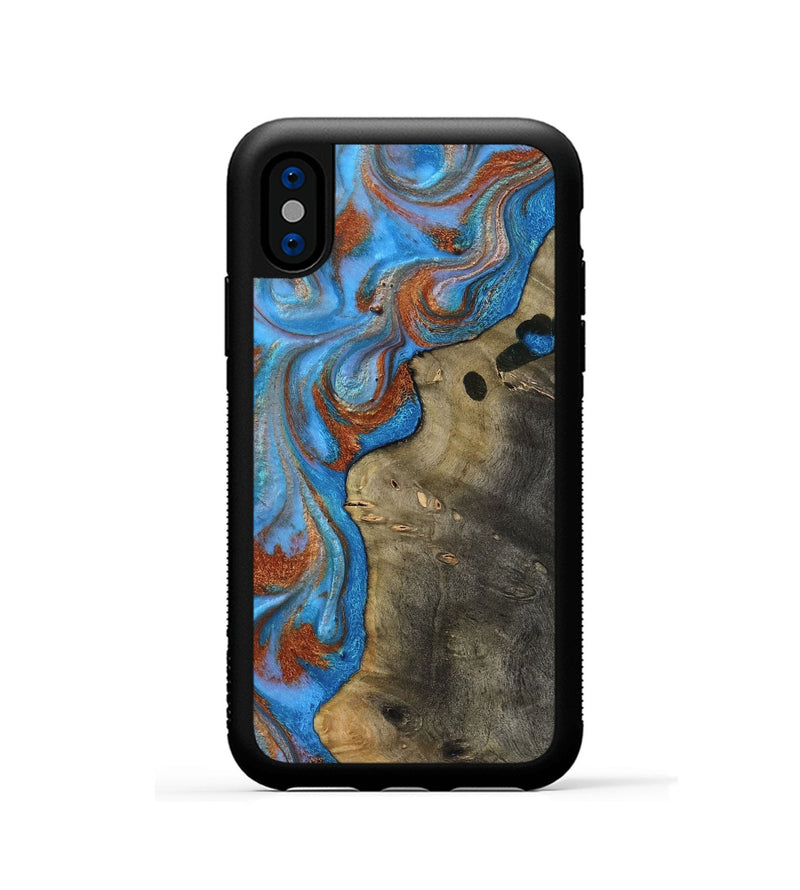 iPhone Xs Wood Phone Case - Carl (Teal & Gold, 818786)