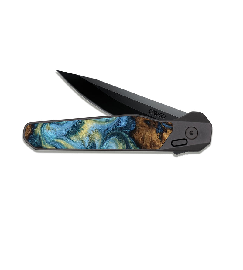 EDC Dark Slate Wood Pocket Knife - Dudley (Teal & Gold, 818787)