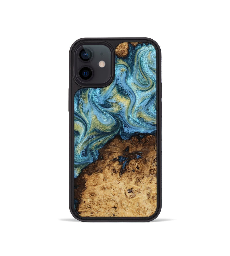 iPhone 12 mini Wood Phone Case - Dudley (Teal & Gold, 818787)