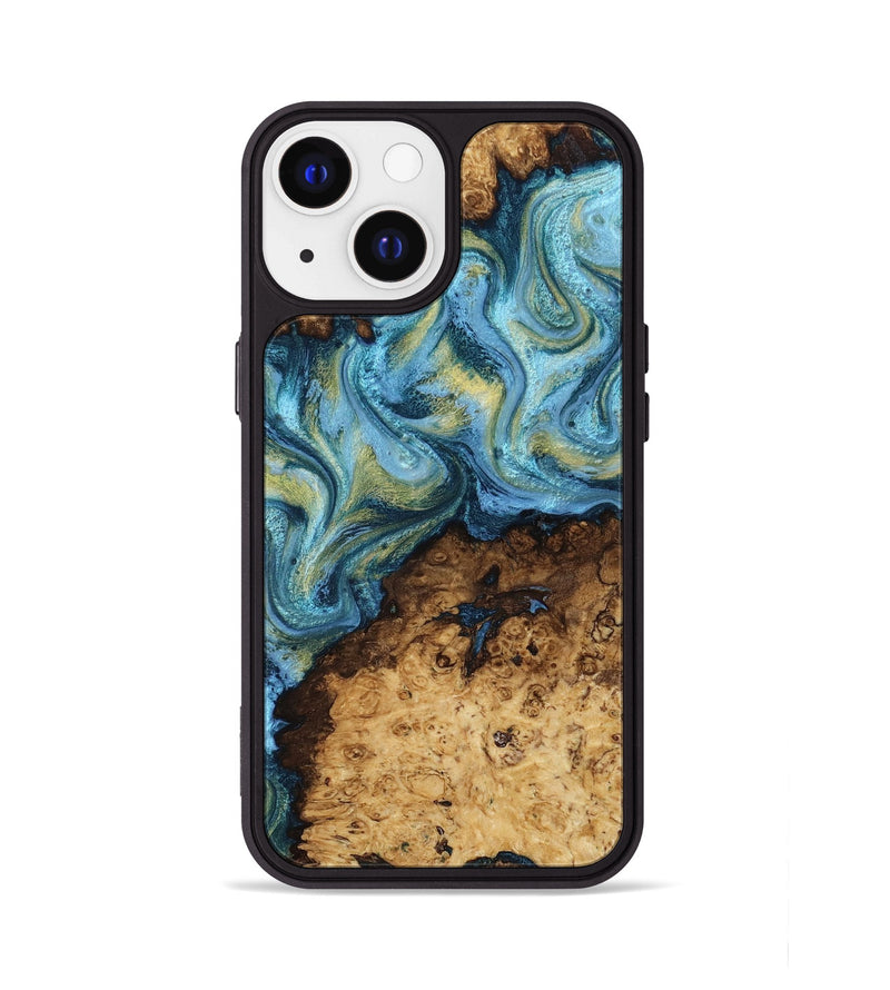 iPhone 13 Wood Phone Case - Dudley (Teal & Gold, 818787)