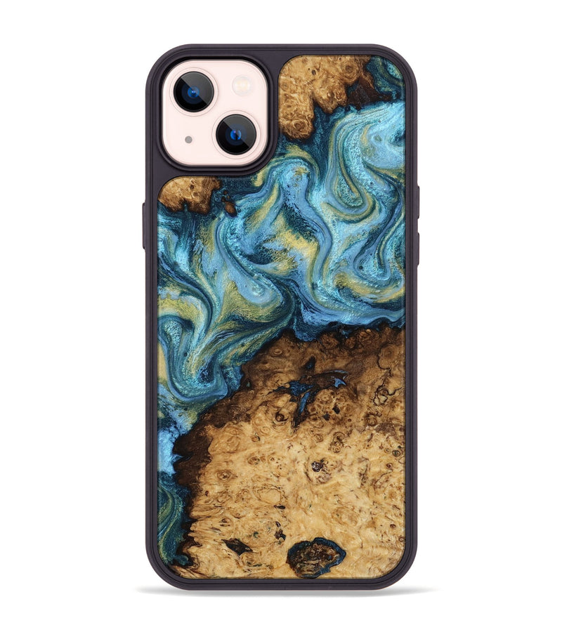iPhone 14 Plus Wood Phone Case - Dudley (Teal & Gold, 818787)