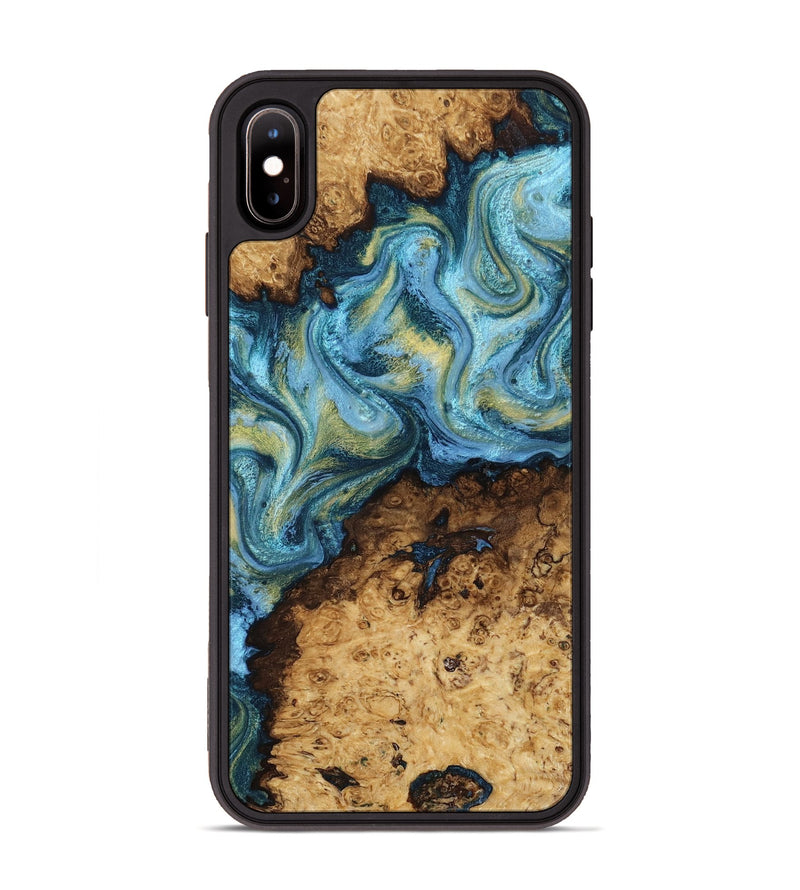 iPhone Xs Max Wood Phone Case - Dudley (Teal & Gold, 818787)