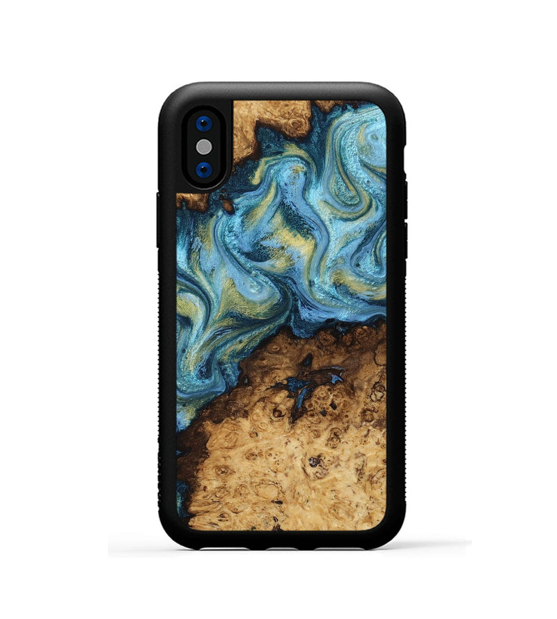 iPhone Xs Wood Phone Case - Dudley (Teal & Gold, 818787)