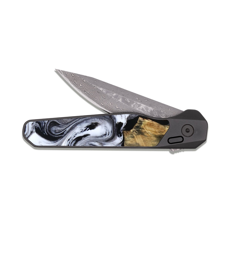 EDC Dark Damascus Wood Pocket Knife - Wynter (Black & White, 818795)