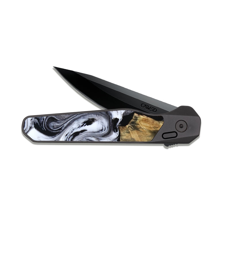 EDC Dark Slate Wood Pocket Knife - Wynter (Black & White, 818795)