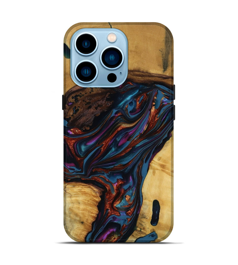 iPhone 14 Pro Wood Live Edge Phone Case - Maisie (Blue, 818919)