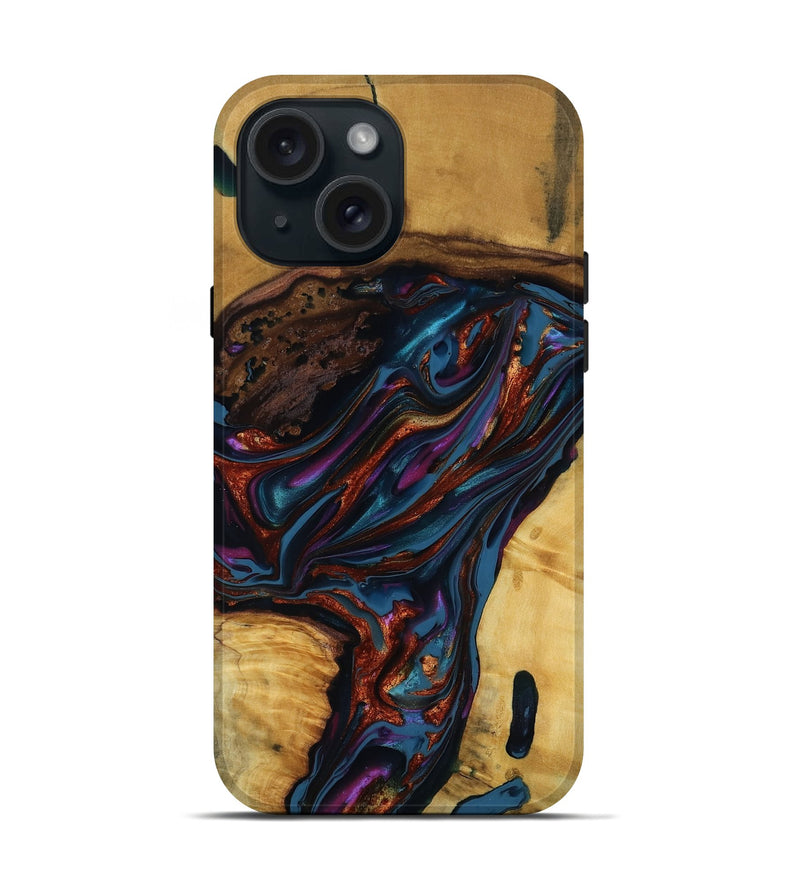 iPhone 15 Wood Live Edge Phone Case - Maisie (Blue, 818919)