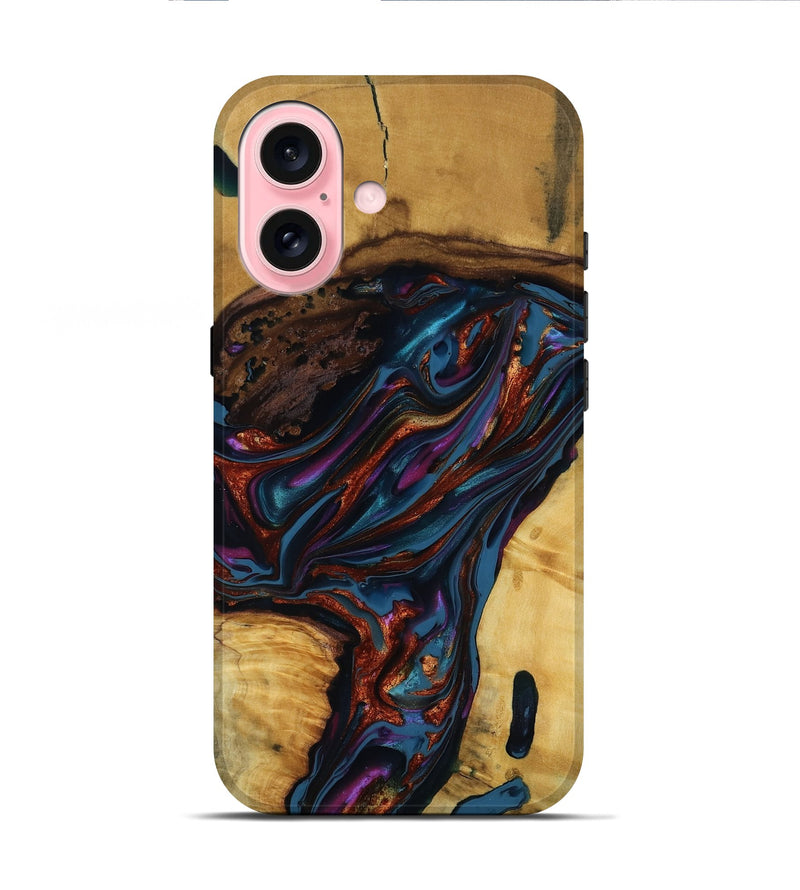 iPhone 16 Wood Live Edge Phone Case - Maisie (Blue, 818919)